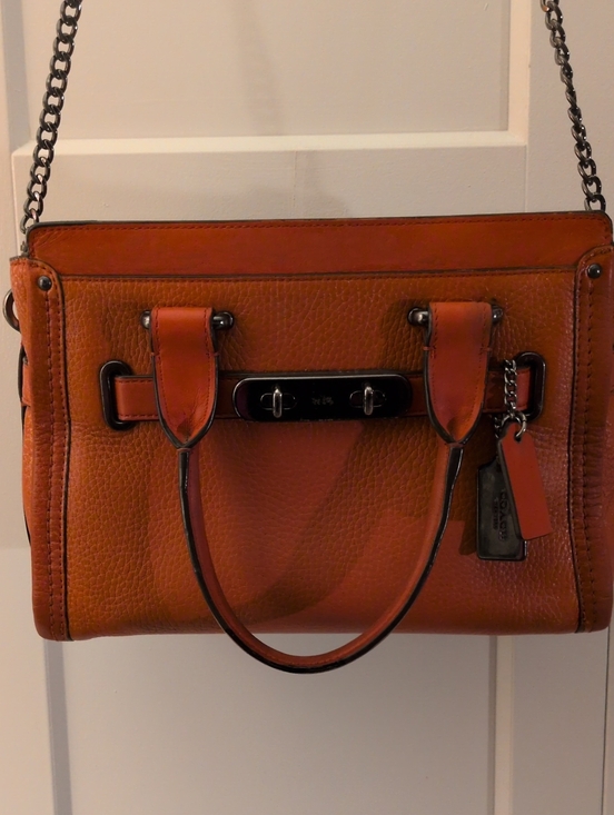 Coach Handbags - Coach Swagger 27 Pebbled Leather Satchel in Deep Coral L1621-34816